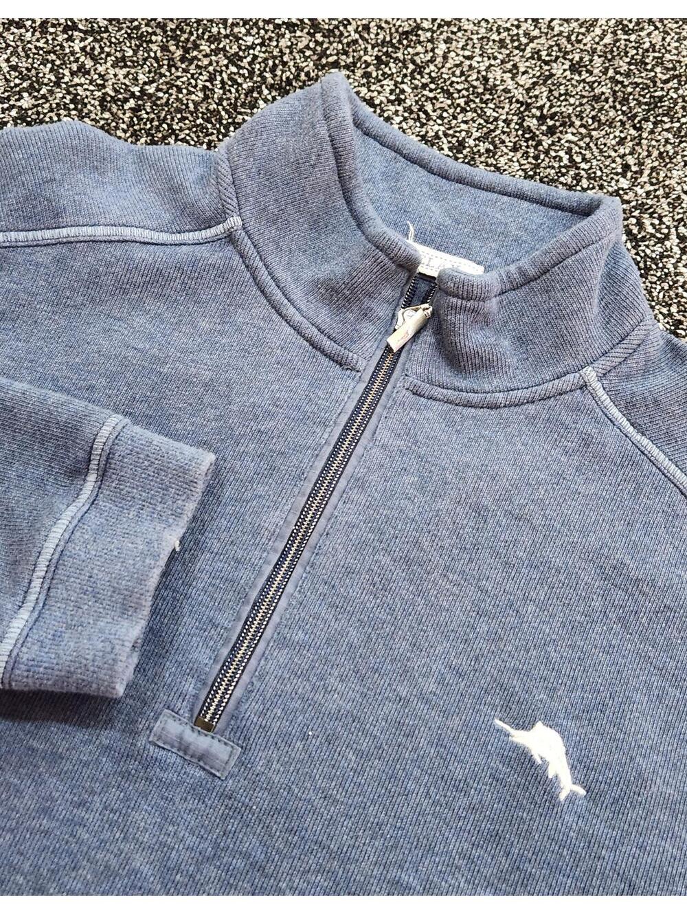 Tommy Bahama Tobago Bay 1/4 Zip Pullover Sweater Smoke Blue Mens Large Cotton